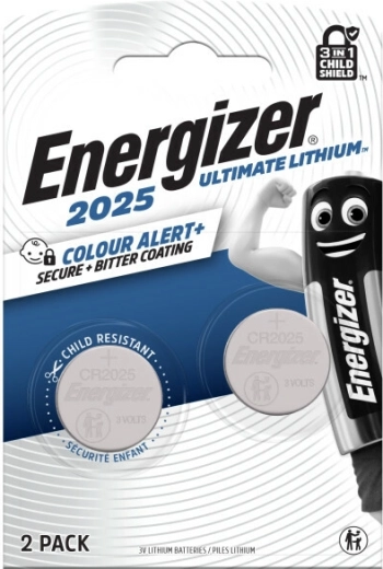 Lithium-Knopfzellen CR2025 2 Stk. mit Color-Alert-Technologie ENERGIZER Ultimate