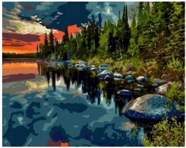 Diamant schilderen Bos bij het meer 30 × 40 cm