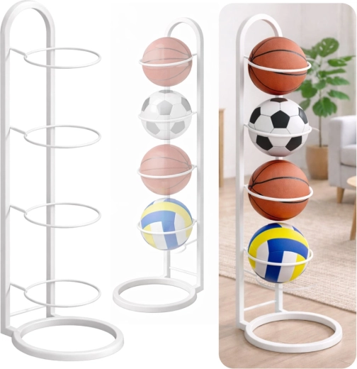Vertical Metal Ball Stand, White – 4 Levels, Space-Saving