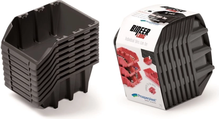 Set of 8 storage boxes BINEER LONG, 160 × 98 × 160 mm, black