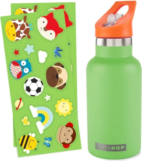 Skip Hop stainless steel bottle with straw and stickers green 380 ml