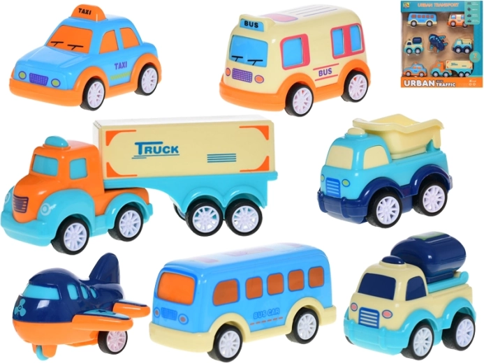 Fahrzeugset mit Rückzug und Schwungrad, 7 Stk.