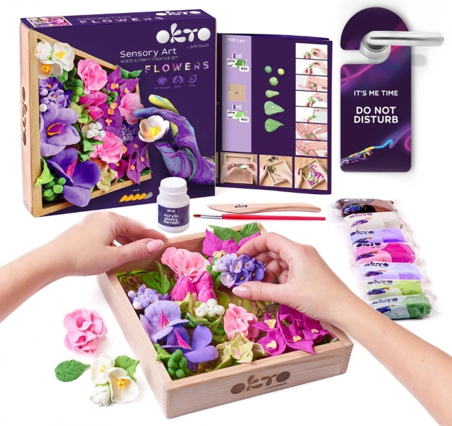 Okto Inspiration creative modeling kit – flowers in a wooden frame 21 × 21 cm
