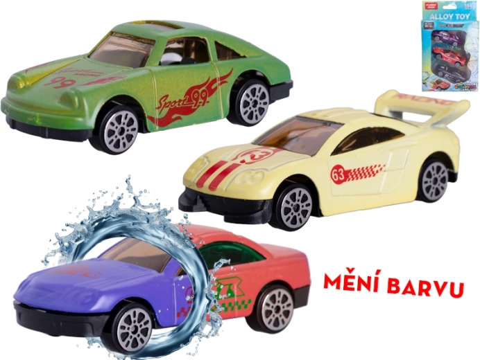 Set van metalen autootjes 7 cm met kleurverandering – vrijloop, 3 stuks