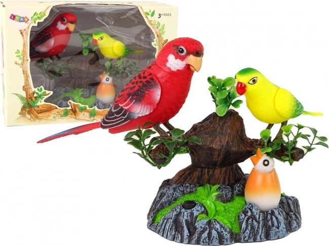 Singing Moving Parrots on a Colorful Tree