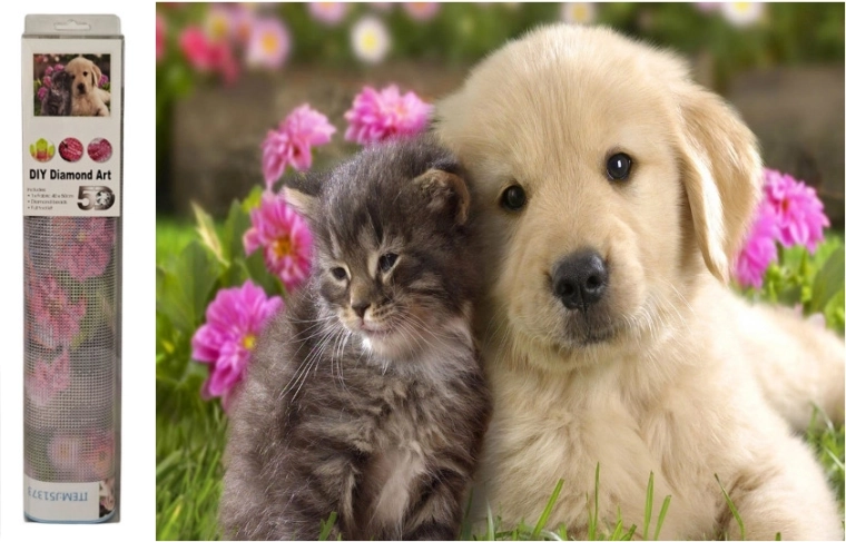 Mosaïque diamant chien et chat