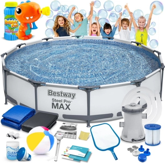 Tuinframezwembad BESTWAY Power Steel 366 × 76 cm set 16-in-1 + gratis bubbelset