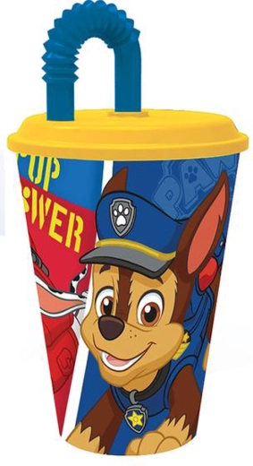 Plastic beker met rietje PAW PATROL 430 ml blauw