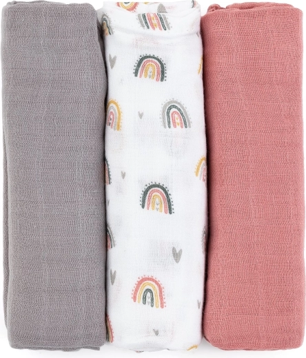 Langes en mousseline de bambou 3 pcs Moussy Rose Rainbows 68 × 68 cm PETITE & MARS
