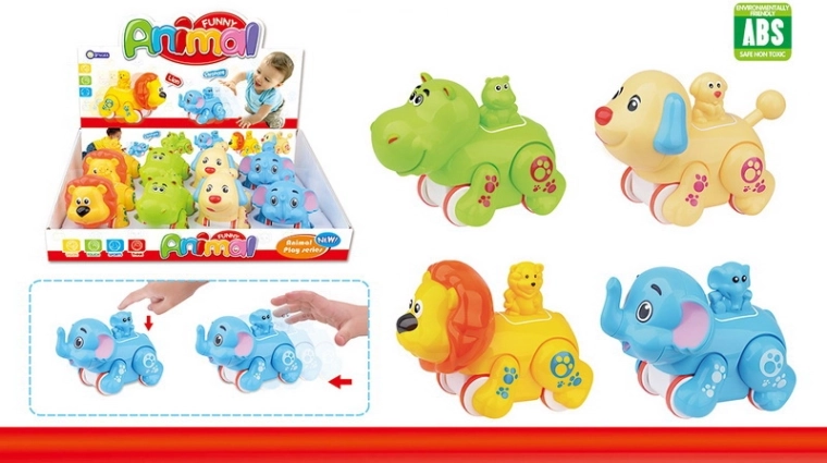 Rijdend diertje 11,5 cm – nijlpaard, hond, leeuw, olifant