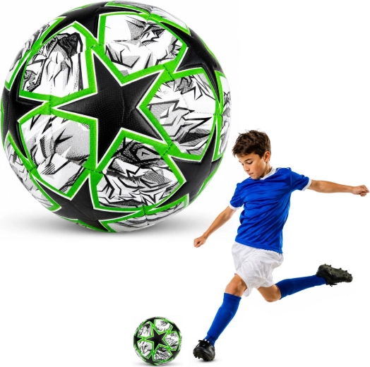 Training soccer ball size 5, black-green, 22 cm
