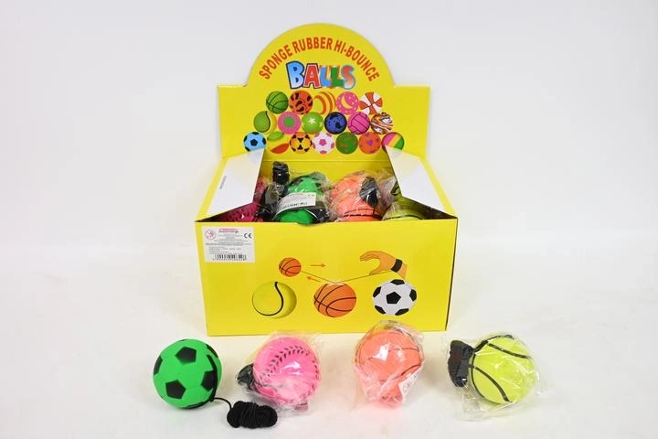 Hard bounce-back ball on elastic string in retail display (24 pcs)