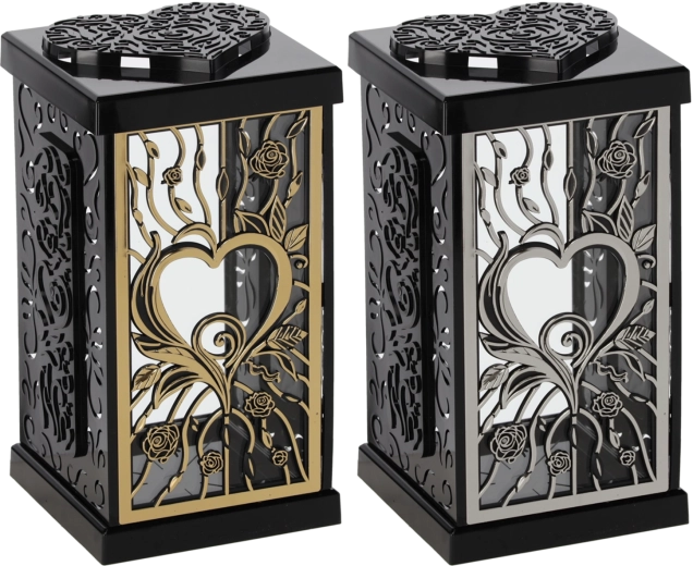 Lampion 30 cm avec grande rose, noir‑argent / noir‑or