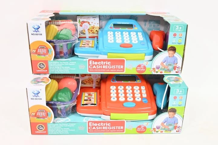 Battery-powered toy cash register for playing shop