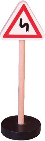 Babu panneau de signalisation en bois Attention virages