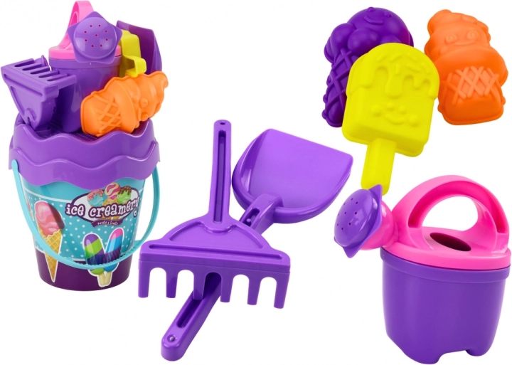 Kids’ sand set with ice cream theme – bucket, shovel, rake, watering can and molds