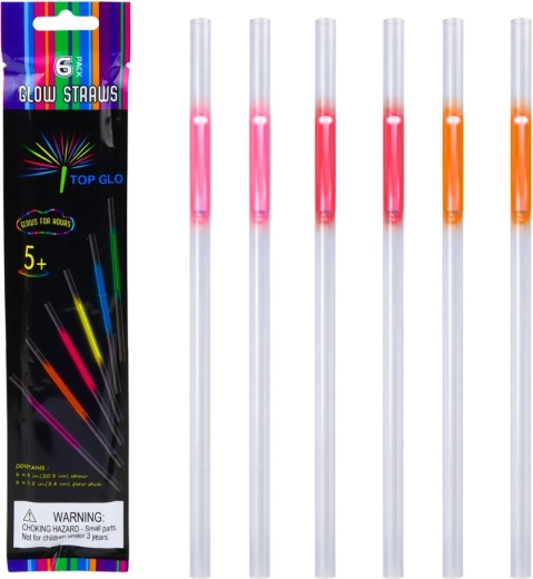 Fluorescent glow-in-the-dark straws, 6 pcs