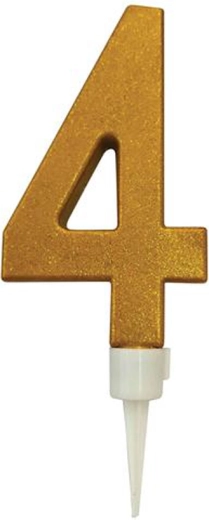 Taartkaars cijfer 4 goud 16 cm