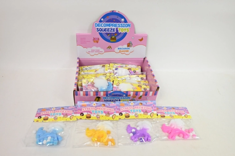 Jouet anti-stress à presser licorne (présentoir 16 pcs)
