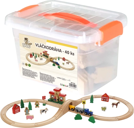 BABU Wooden Train Set, 40 Pieces