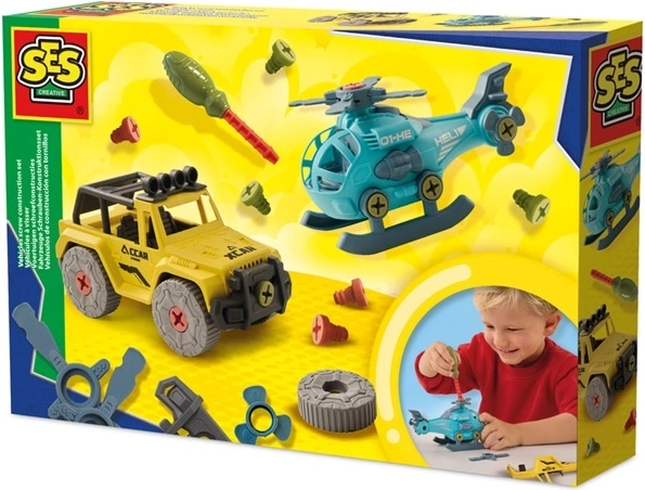 SES set de construction à visser de véhicules – hélicoptère et voiture tout-terrain