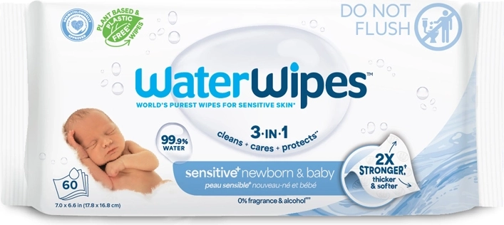 Lingettes humides WATERWIPES Newborn & Baby 3-en-1 60 pcs