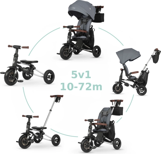 QPlay Nova Deluxe 5-in-1 kids tricycle in grey