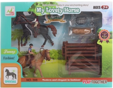 Set of Horses with Riders and Accessories