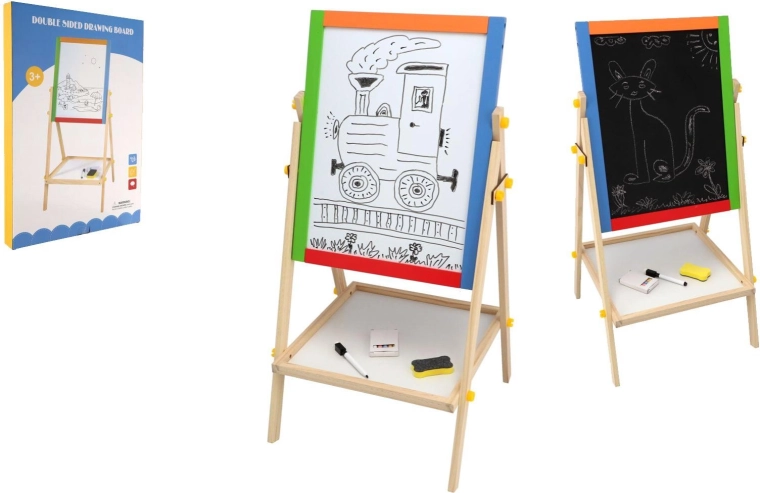 Double-sided magnetic wooden kids’ easel, black-and-white 35 × 43 cm with accessories