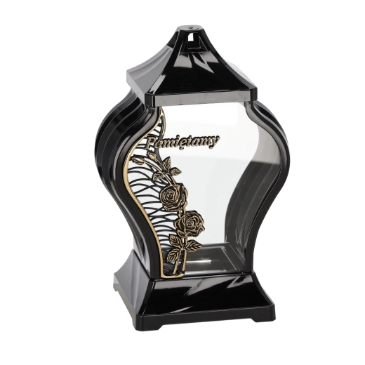Lanterne funéraire 30 cm pharaon avec rose grimpante noir‑doré
