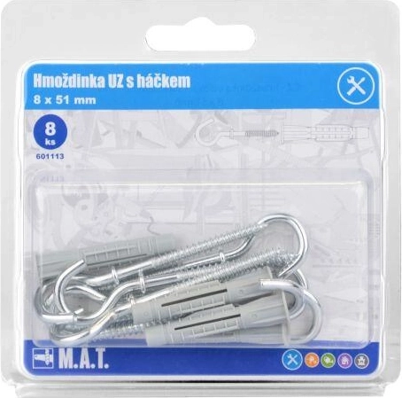 Cheville à nœud avec crochet 8 × 51 mm, zinc blanc (8 pcs)