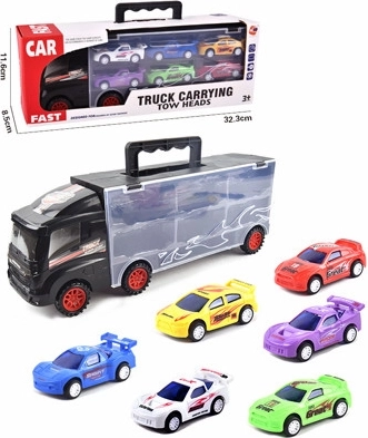Camion avec 6 petites voitures et poignée coulissante