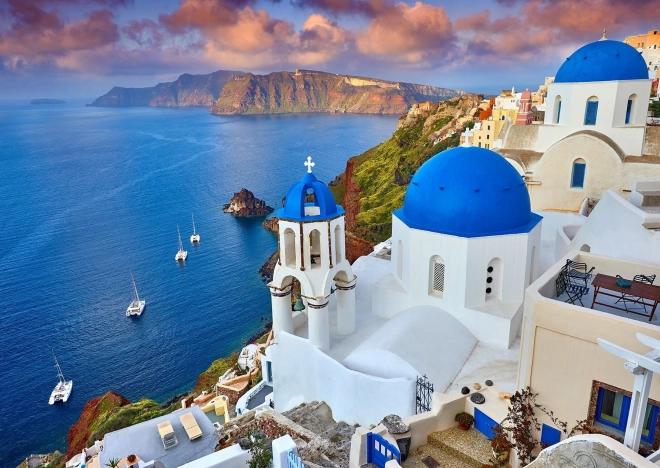 Puzzle Santorini – view of boats, Greece 1000 pieces
