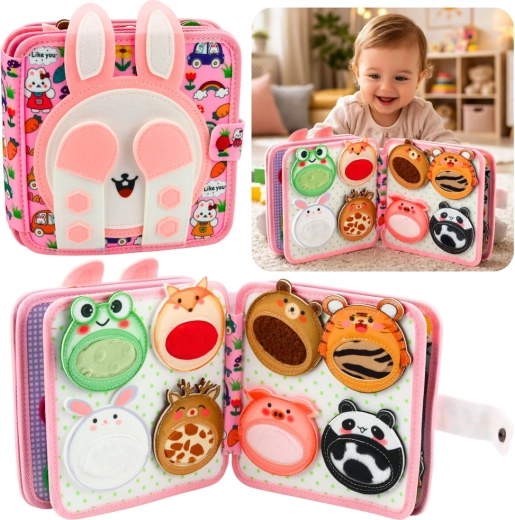 Textile sensory felt book – pink 3D bunny