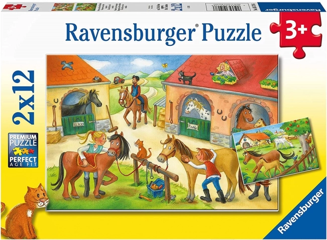 Ravensburger puzzle Vacances à la ferme avec des chevaux 2×12 pièces