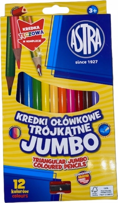ASTRA Driekantige kleurpotloden 12 stuks Jumbo met puntenslijper (inclusief meerkleurig potlood)