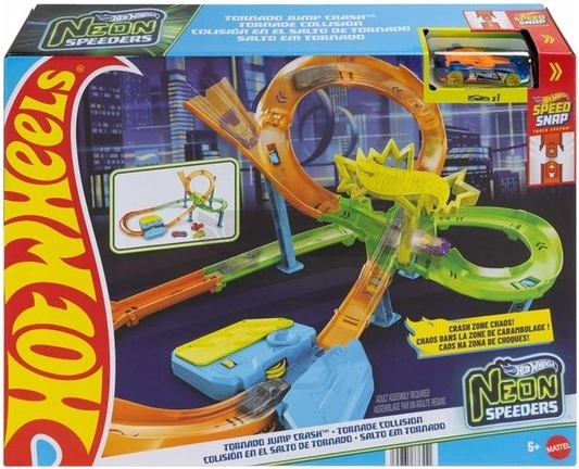Hot Wheels neon racing track Tornado Jump Crush Neon Speeders