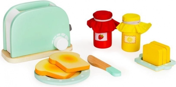 Houten broodrooster met ontbijtset