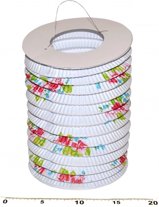 Papieren lantaarn cilinder Wit met bloemen 15 cm