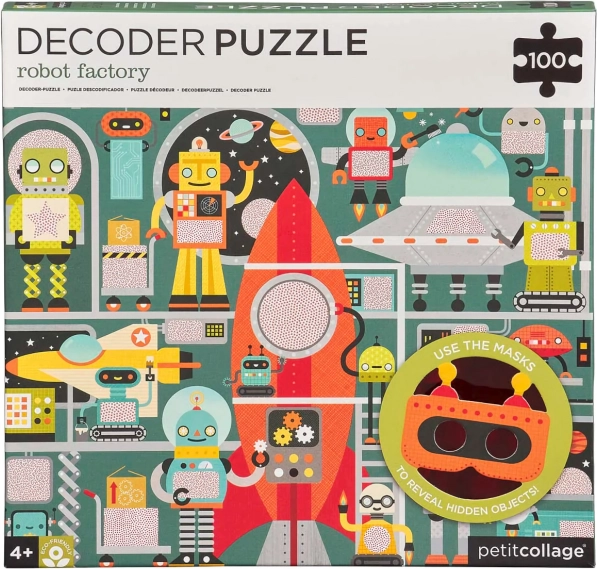 Petit Collage puzzle robots with decoder mask, 100 pieces