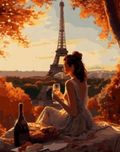 Diamant schilderen – Vrouw in Parijs 30 × 40 cm