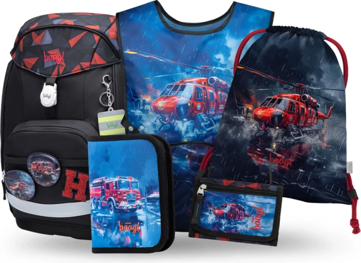 Baagl school set Airy Plus Rescuers – backpack, pencil case, gym sack, apron and wallet