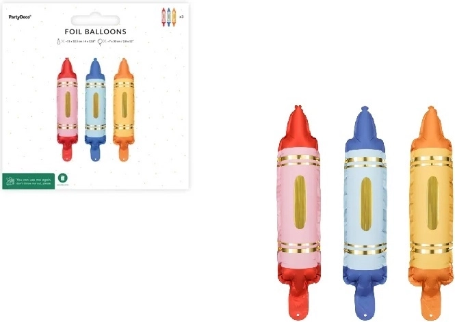 Folieballonnen in de vorm van kleurpotloden voor een slinger, mix, 3 stuks