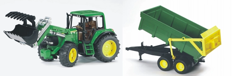 Bruder tractor John Deere 6920 met voorlader en aanhanger