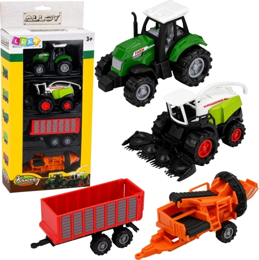 Set of agricultural vehicles – tractor, harvester, trailer and baler (4 pcs) 1:68