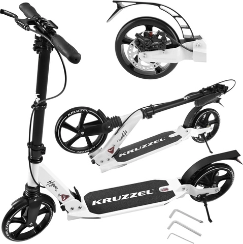 Folding City Scooter KRUZZEL Hyperion, 200 mm Wheels, Suspension and Height-Adjustable Handlebars