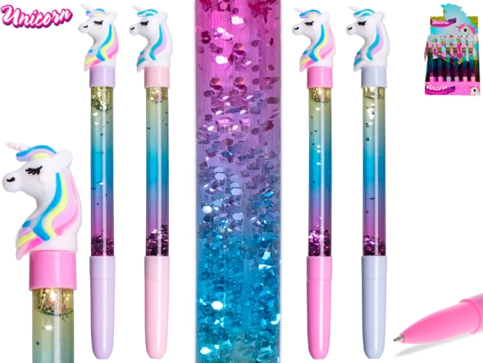 Stylo à licorne 19 cm avec liquide pailleté