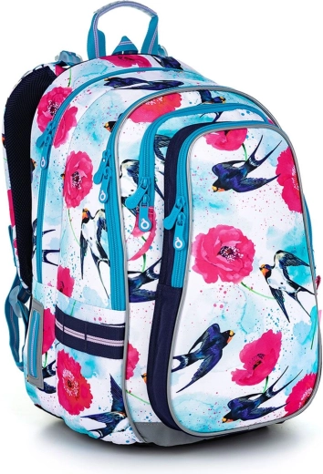 Topgal Schulrucksack mit Schwalben und Mohnblumen