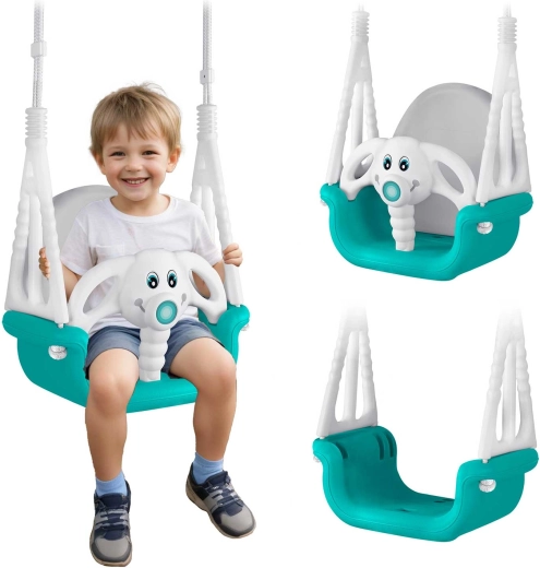 Balançoire enfant 3-en-1 Éléphanteau RICOKIDS turquoise