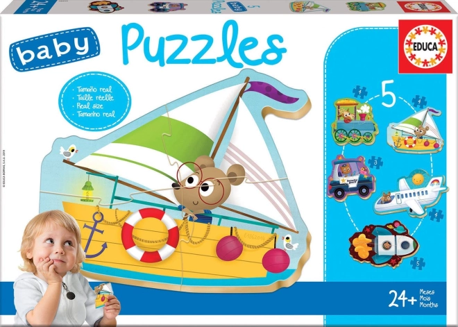 Baby puzzel Diertjes in vervoersmiddelen 5-in-1
